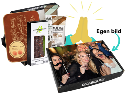 Tackpresent med egen bild på boxen